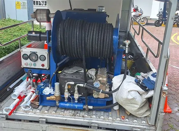 Plumbing technician carrying out pipe and drainage service